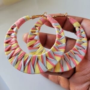 Colorful Hoop Earrings • Yellow, Salmon & Blue